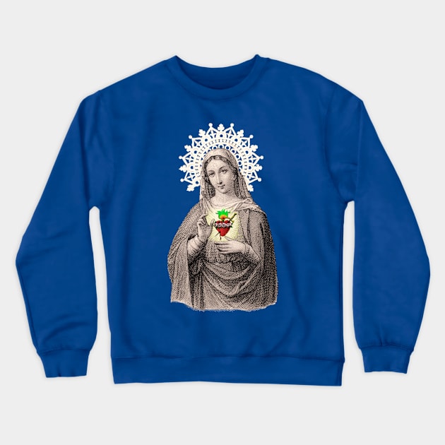 Blessed Virgin Mary Antique Lace Holy Card Crewneck Sweatshirt by Catholicamtees